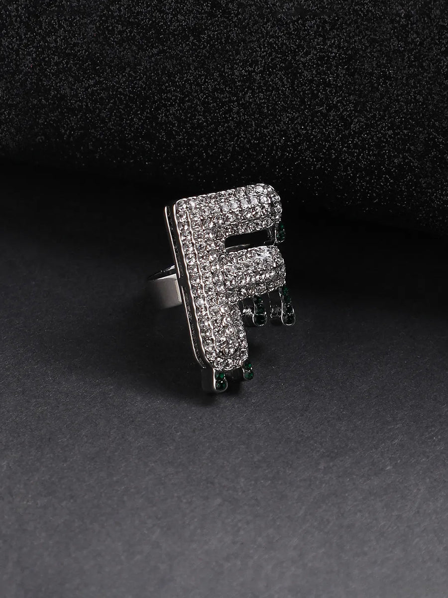 Bling F Alphabet Ring - Silver - Shop authentic Indian Men's Fashion by French Accent