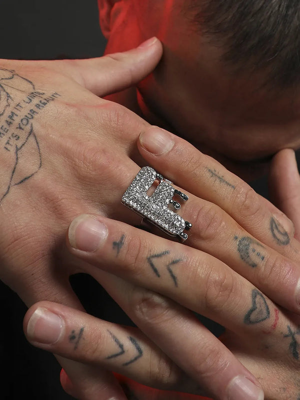 Bling F Alphabet Ring - Silver - Shop authentic Indian Men's Fashion by French Accent