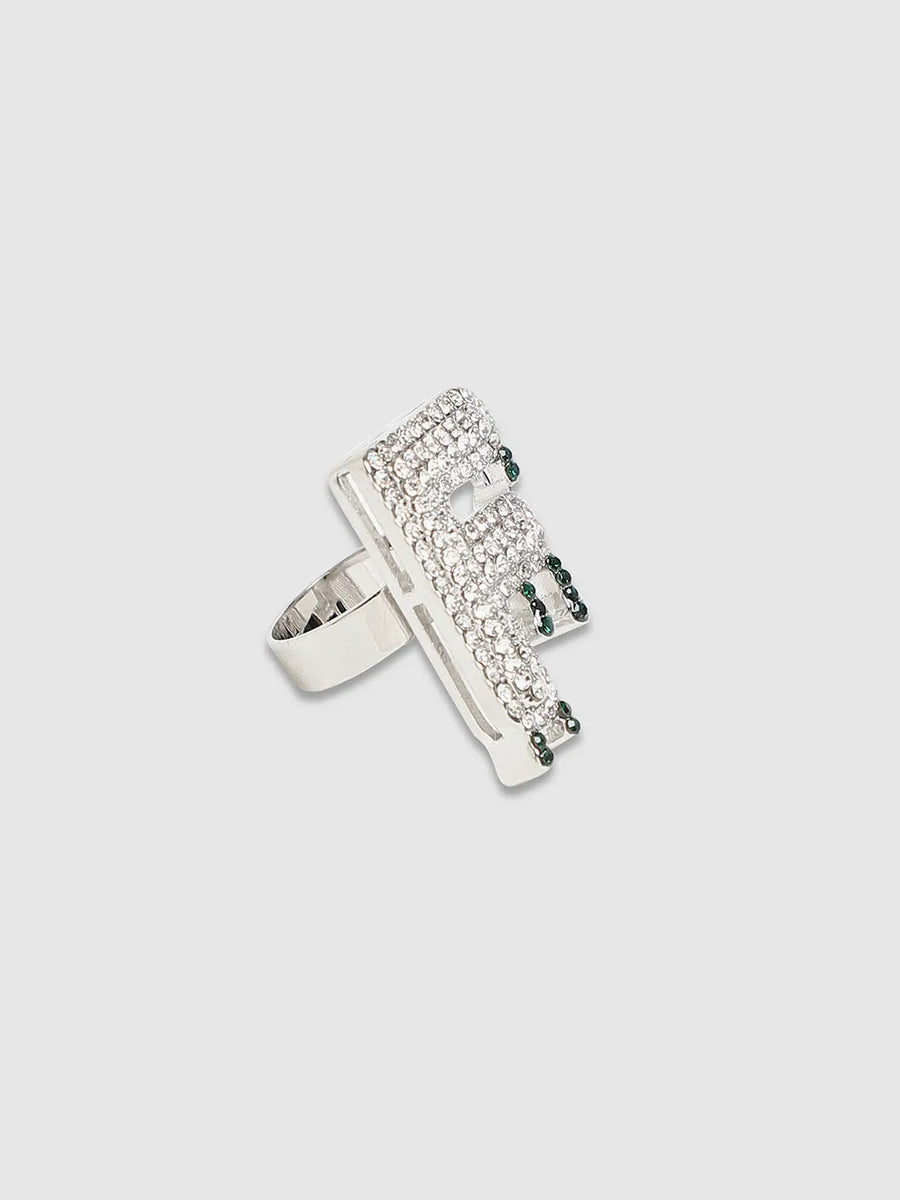 Bling F Alphabet Ring - Silver - Shop authentic Indian Men's Fashion by French Accent