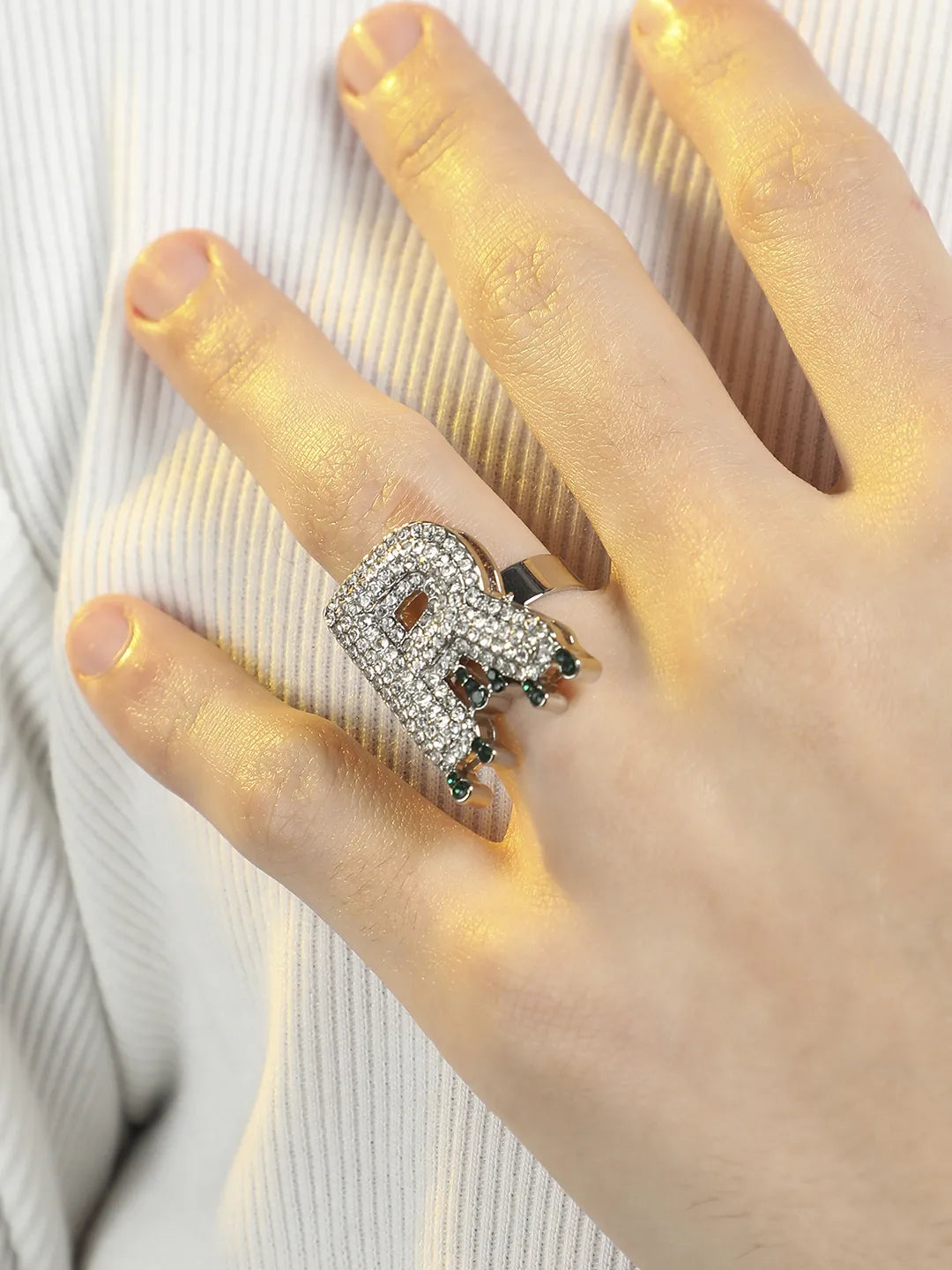 Bling R Alphabet Ring - Silver - Shop authentic Indian Men's Fashion by French Accent
