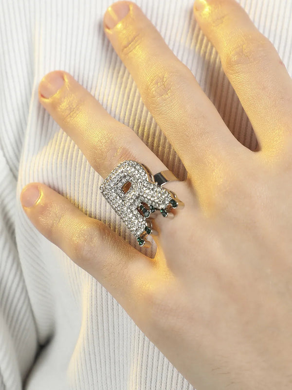 Bling R Alphabet Ring - Silver - Shop authentic Indian Men's Fashion by French Accent