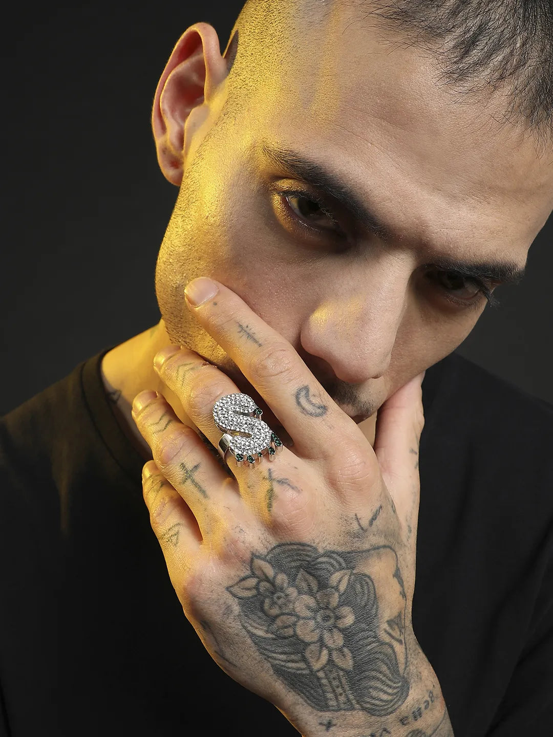 Bling S Alphabet Ring - Silver - Shop authentic Indian Men's Fashion by French Accent