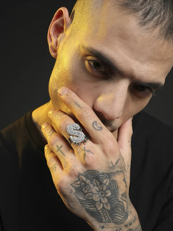 Bling S Alphabet Ring - Silver - Shop authentic Indian Men's Fashion by French Accent