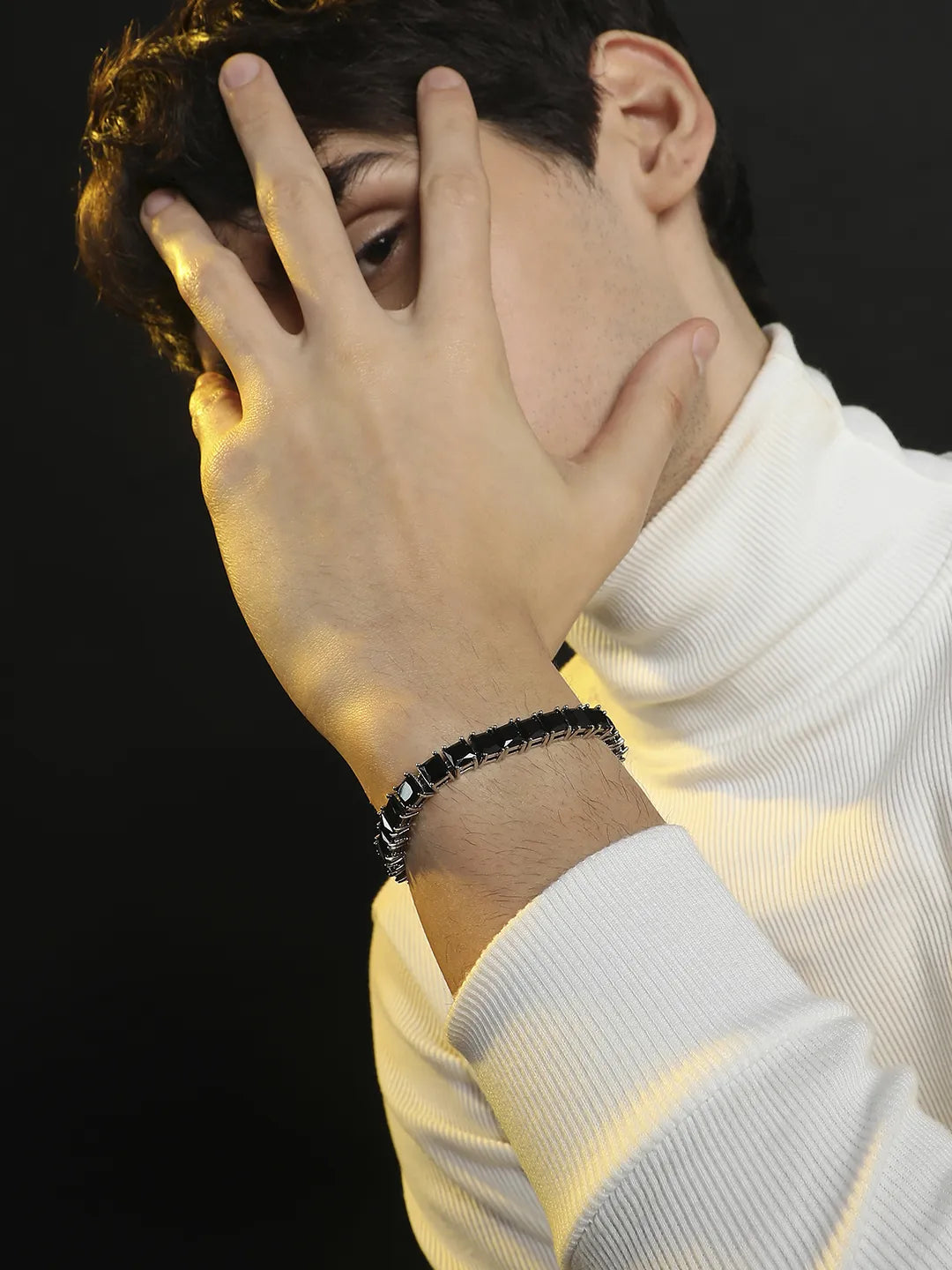 Square Stone Tennis Bracelet - Charcoal Black - Shop authentic Indian Men's Fashion by French Accent