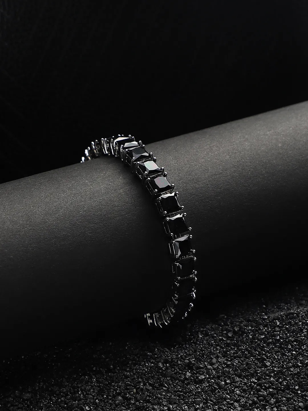Square Stone Tennis Bracelet - Charcoal Black - Shop authentic Indian Men's Fashion by French Accent