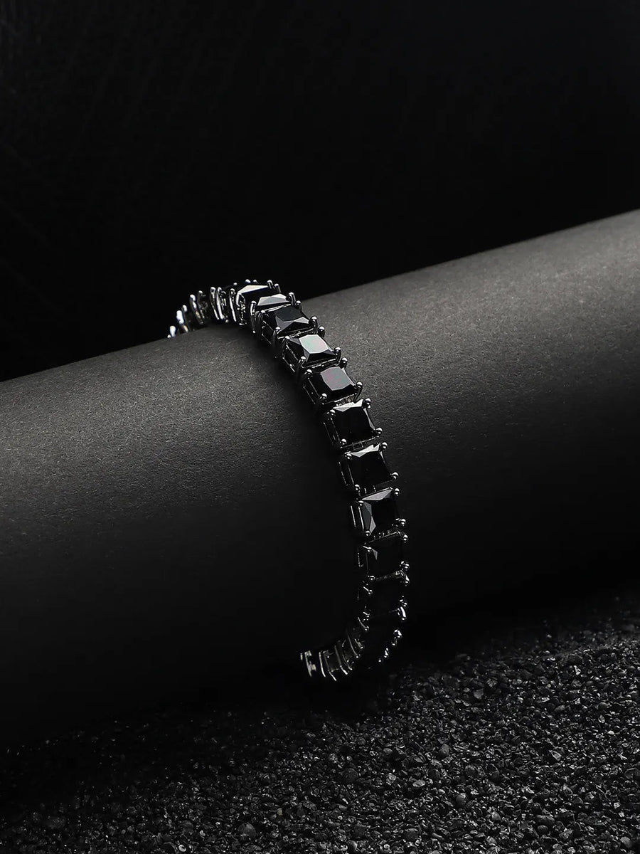 Square Stone Tennis Bracelet - Charcoal Black - Shop authentic Indian Men's Fashion by French Accent