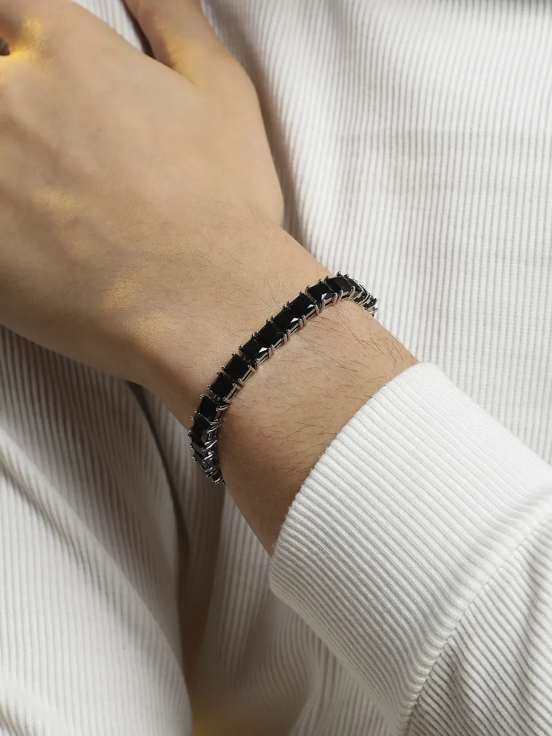 Square Stone Tennis Bracelet - Charcoal Black - Shop authentic Indian Men's Fashion by French Accent