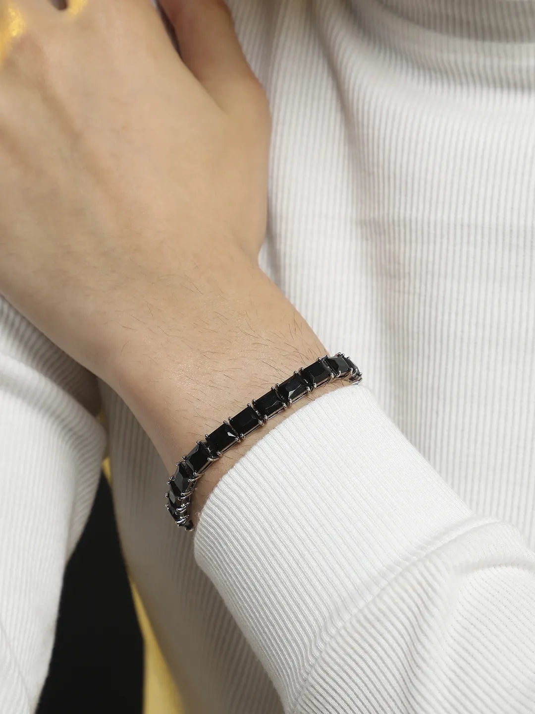 Geometric Stone Tennis Bracelet - Charcoal Black - Shop authentic Indian Men's Fashion by French Accent