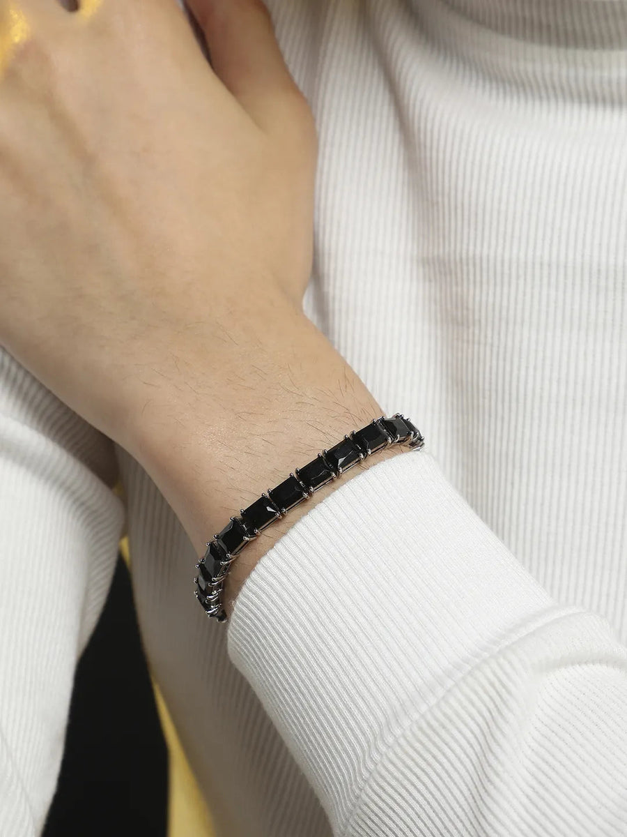 Geometric Stone Tennis Bracelet - Charcoal Black - Shop authentic Indian Men's Fashion by French Accent