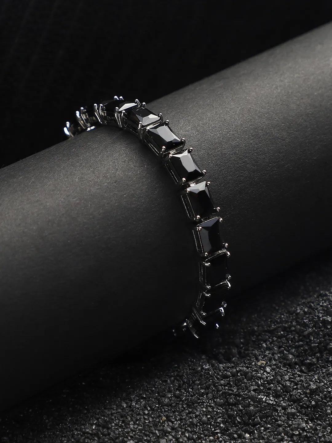 Geometric Stone Tennis Bracelet - Charcoal Black - Shop authentic Indian Men's Fashion by French Accent