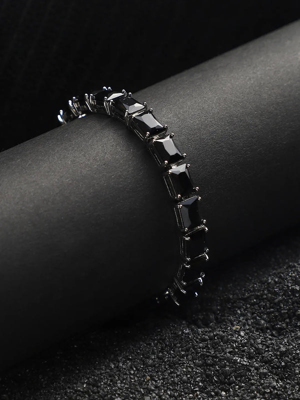 Geometric Stone Tennis Bracelet - Charcoal Black - Shop authentic Indian Men's Fashion by French Accent