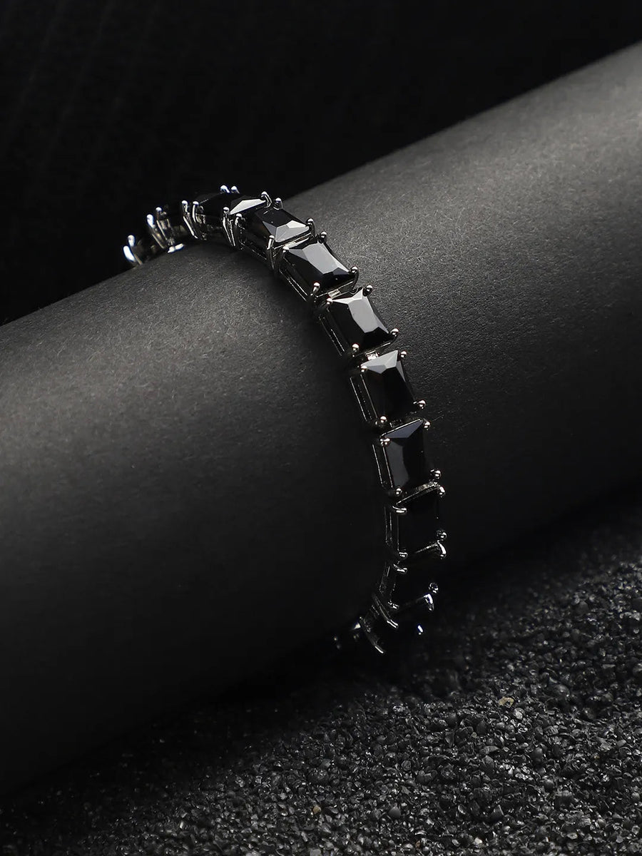Geometric Stone Tennis Bracelet - Charcoal Black - Shop authentic Indian Men's Fashion by French Accent