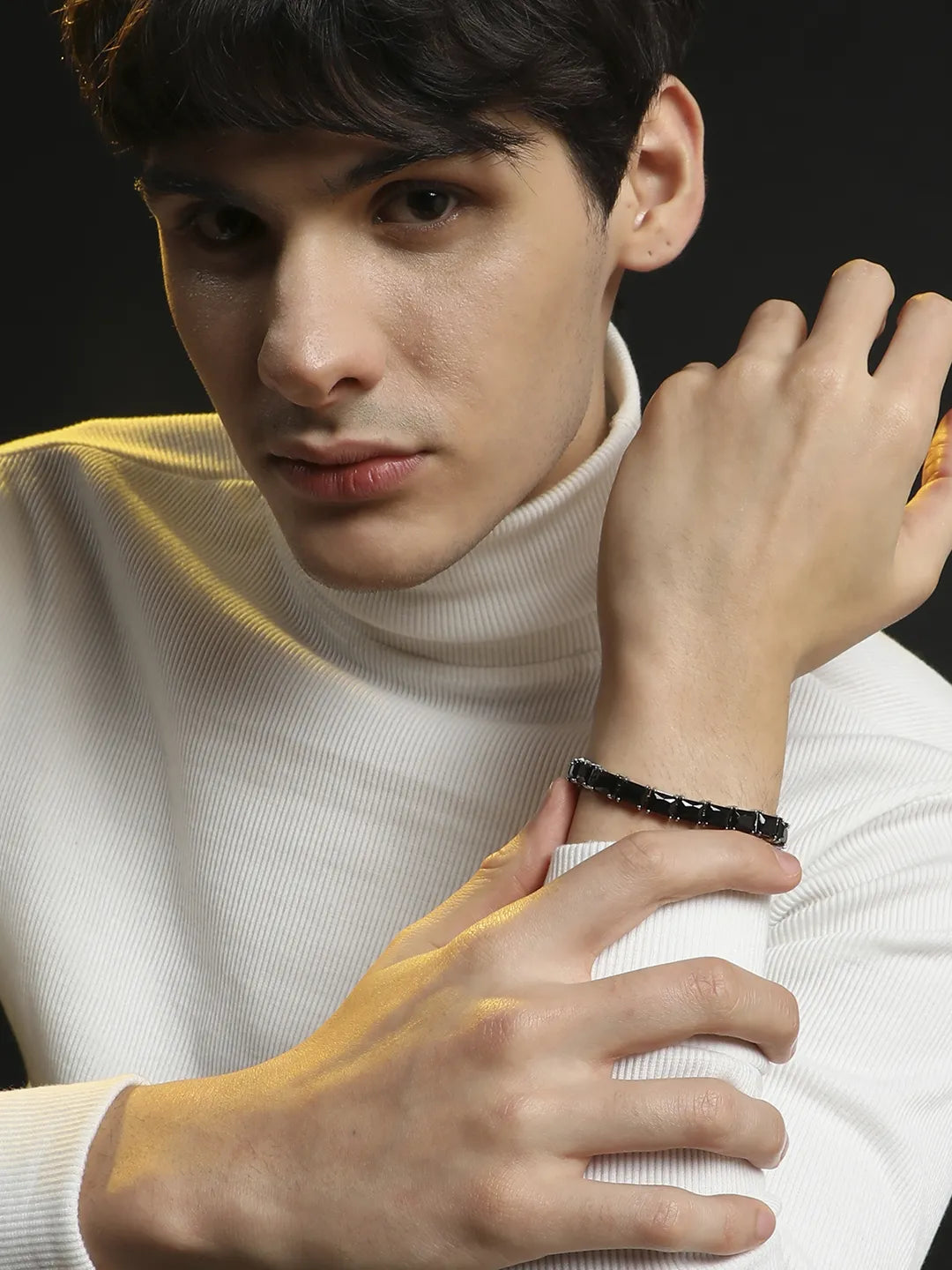 Geometric Stone Tennis Bracelet - Charcoal Black - Shop authentic Indian Men's Fashion by French Accent