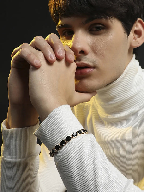 Oval Stone Tennis Bracelet - Charcoal Black - Shop authentic Indian Men's Fashion by French Accent