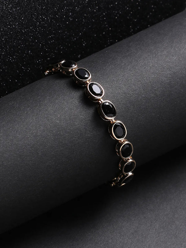 Oval Stone Tennis Bracelet - Charcoal Black - Shop authentic Indian Men's Fashion by French Accent