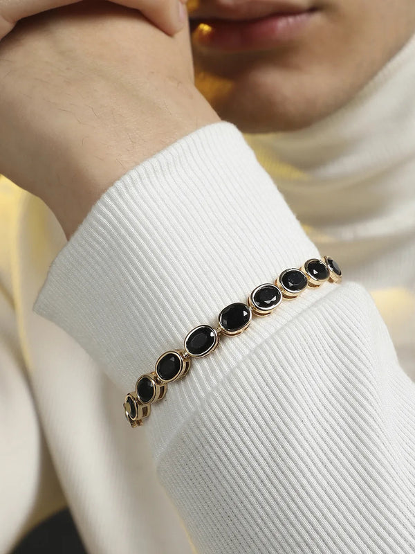 Oval Stone Tennis Bracelet - Charcoal Black - Shop authentic Indian Men's Fashion by French Accent