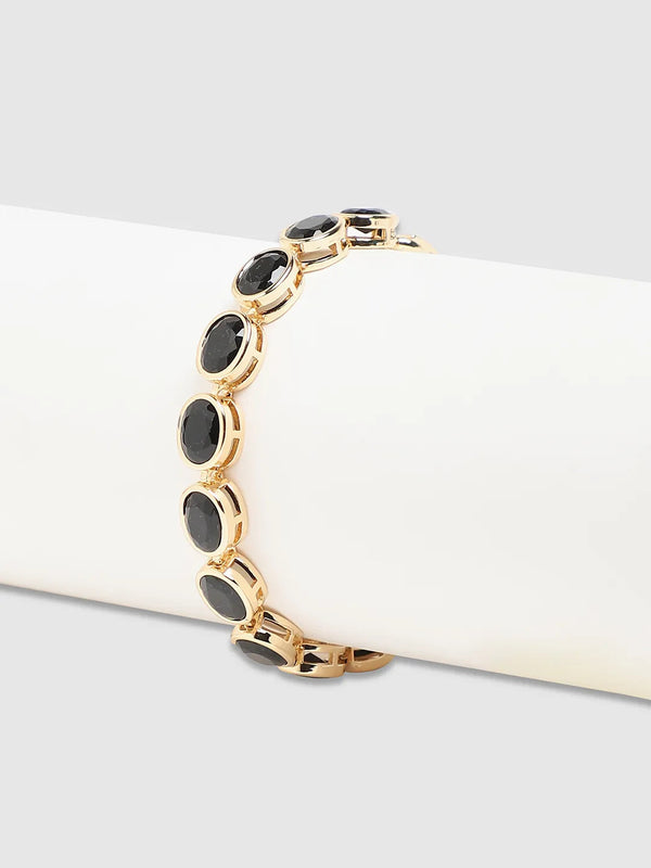 Oval Stone Tennis Bracelet - Charcoal Black - Shop authentic Indian Men's Fashion by French Accent
