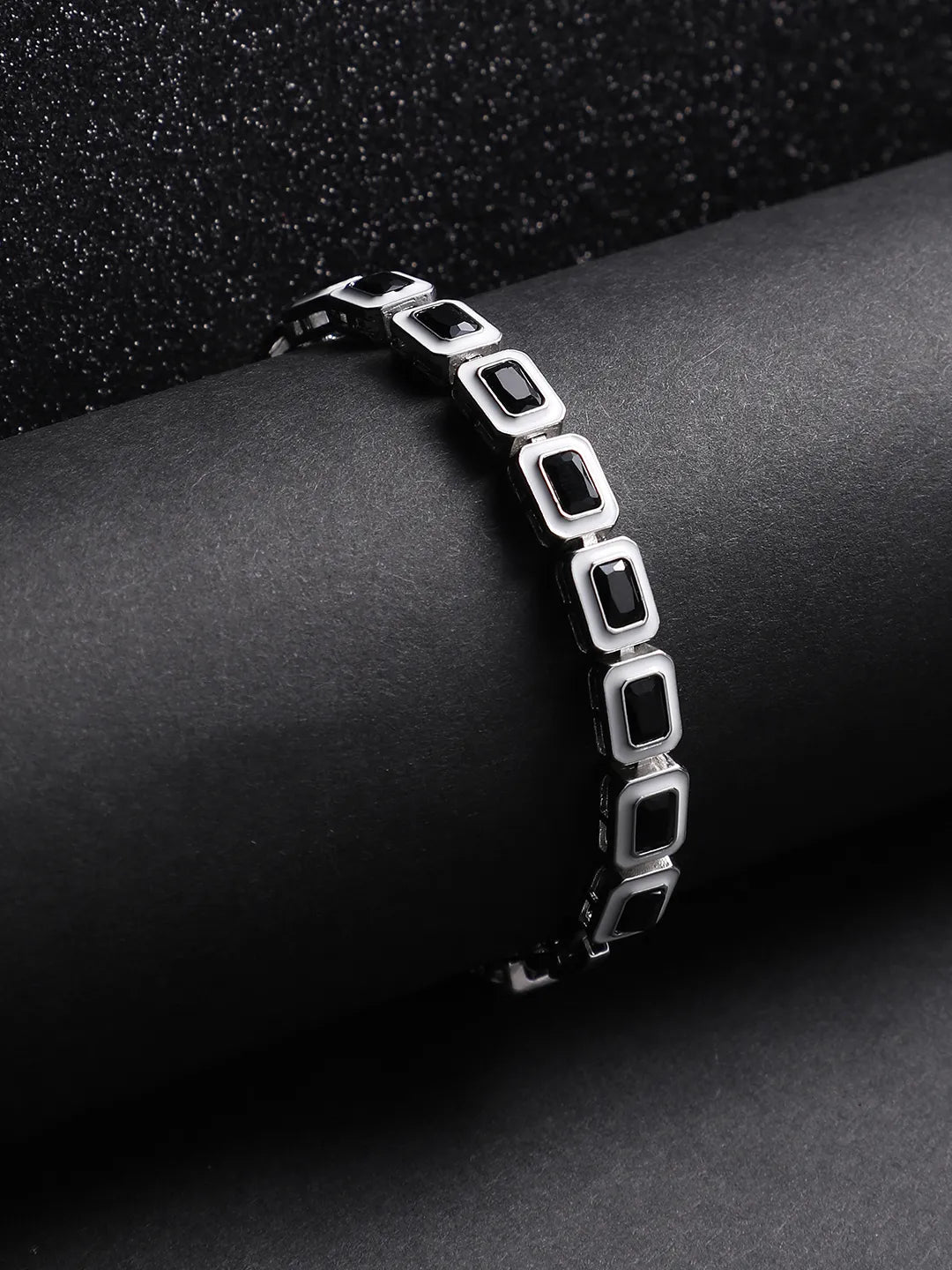 Contrast Enamel Tennis Bracelet - Black & White - Shop authentic Indian Men's Fashion by French Accent