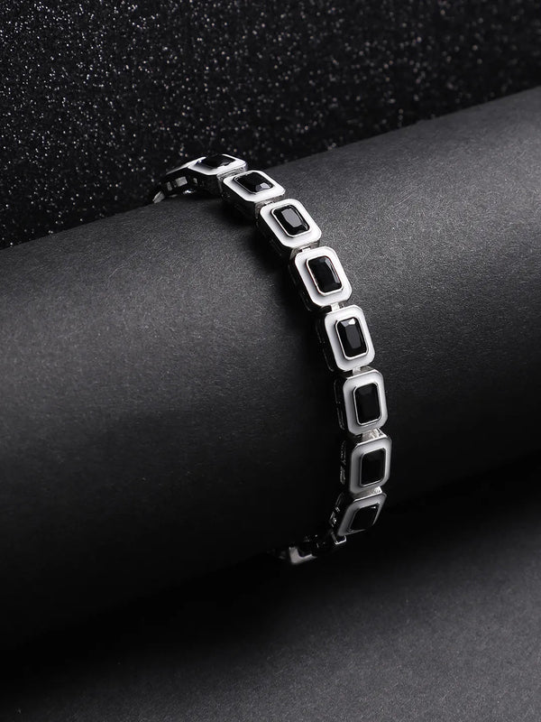 Contrast Enamel Tennis Bracelet - Black & White - Shop authentic Indian Men's Fashion by French Accent