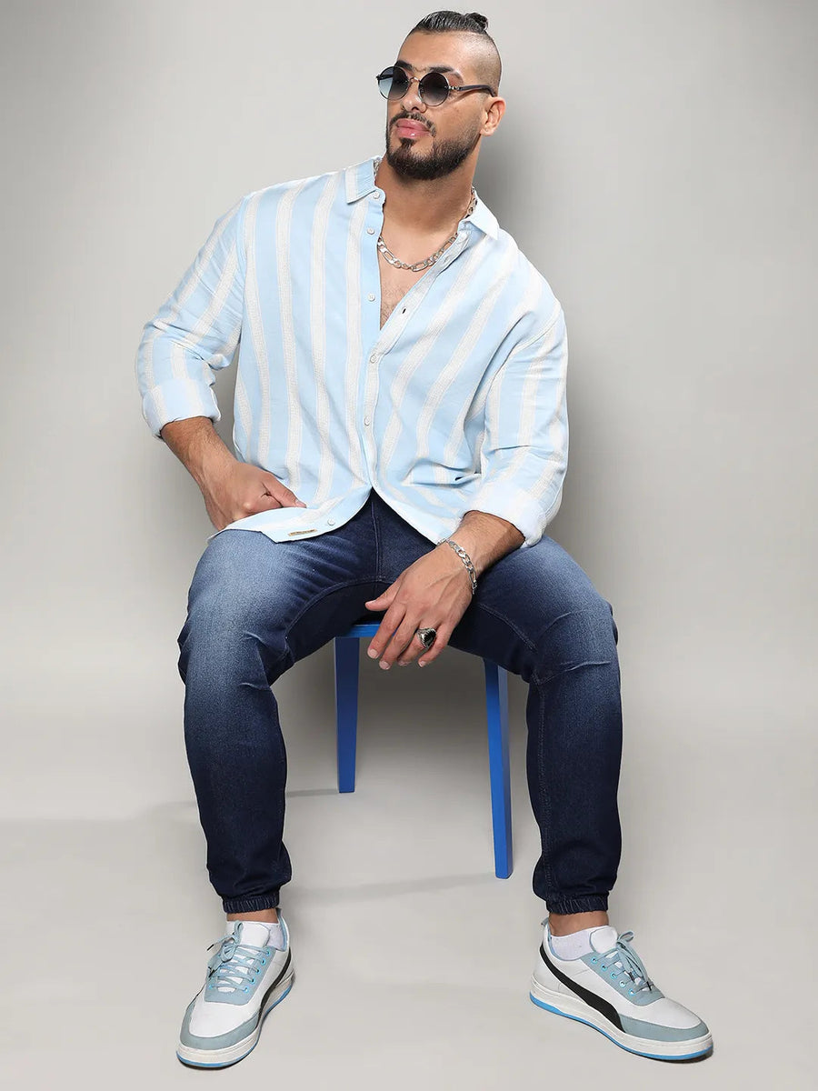 Light Blue Shadow Striped Shirt - Shop authentic Indian Men's Fashion by Instafab Plus