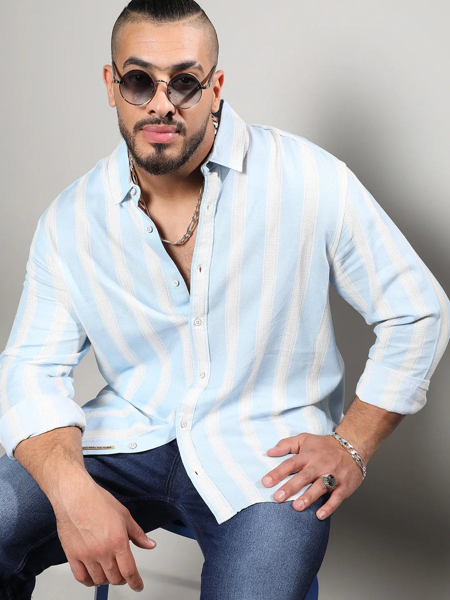 Light Blue Shadow Striped Shirt - Shop authentic Indian Men's Fashion by Instafab Plus