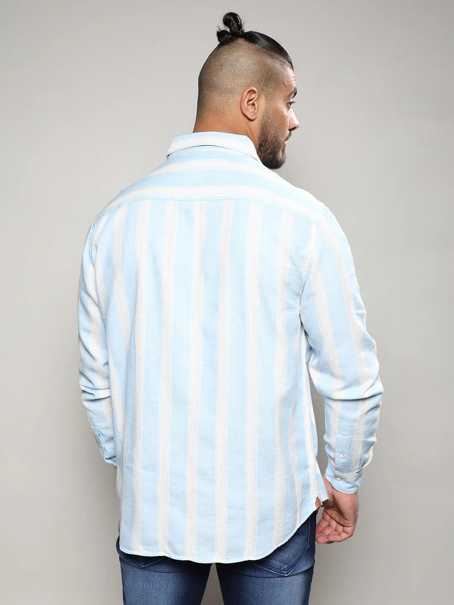 Light Blue Shadow Striped Shirt - Shop authentic Indian Men's Fashion by Instafab Plus