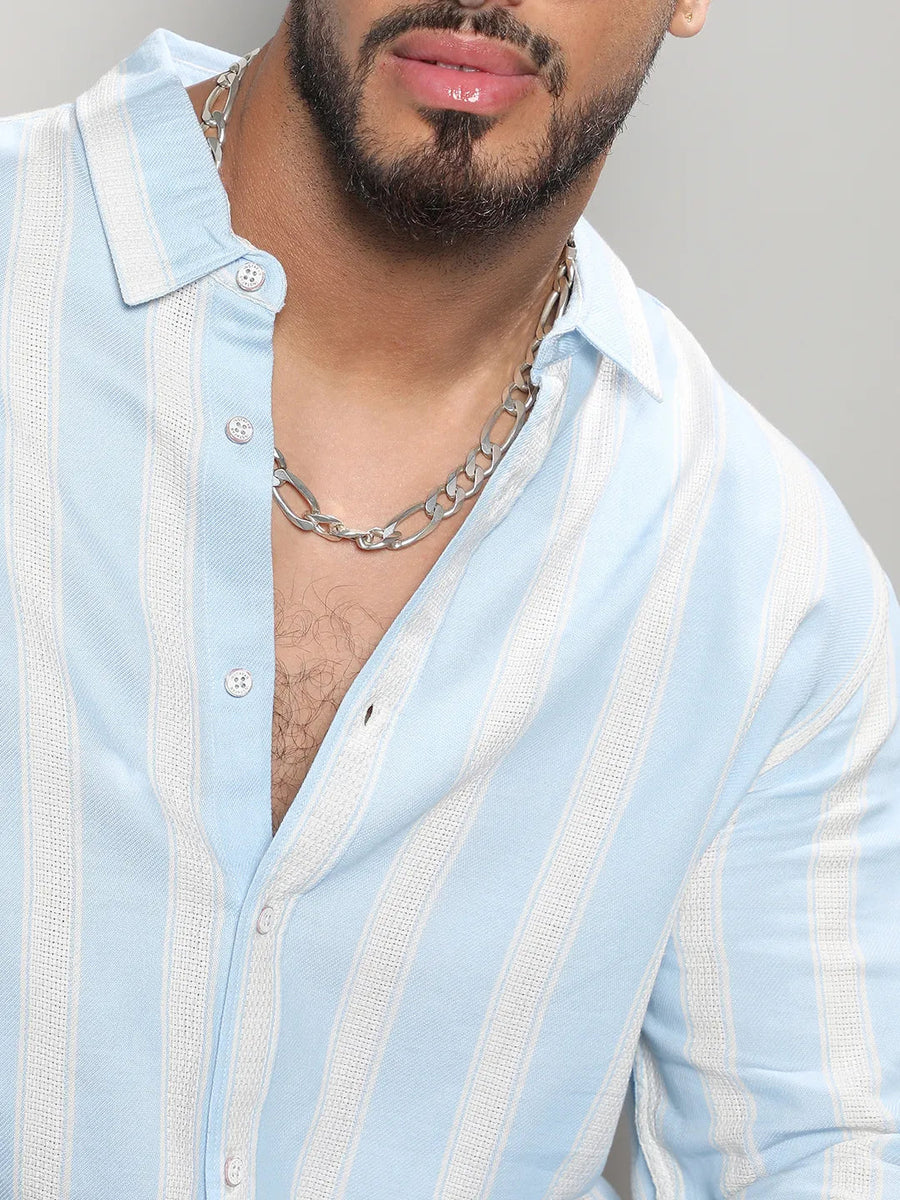 Light Blue Shadow Striped Shirt - Shop authentic Indian Men's Fashion by Instafab Plus