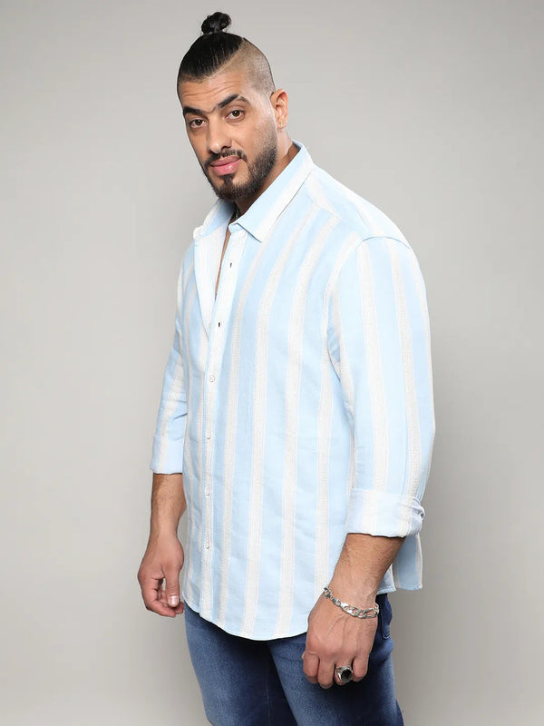 Light Blue Shadow Striped Shirt - Shop authentic Indian Men's Fashion by Instafab Plus