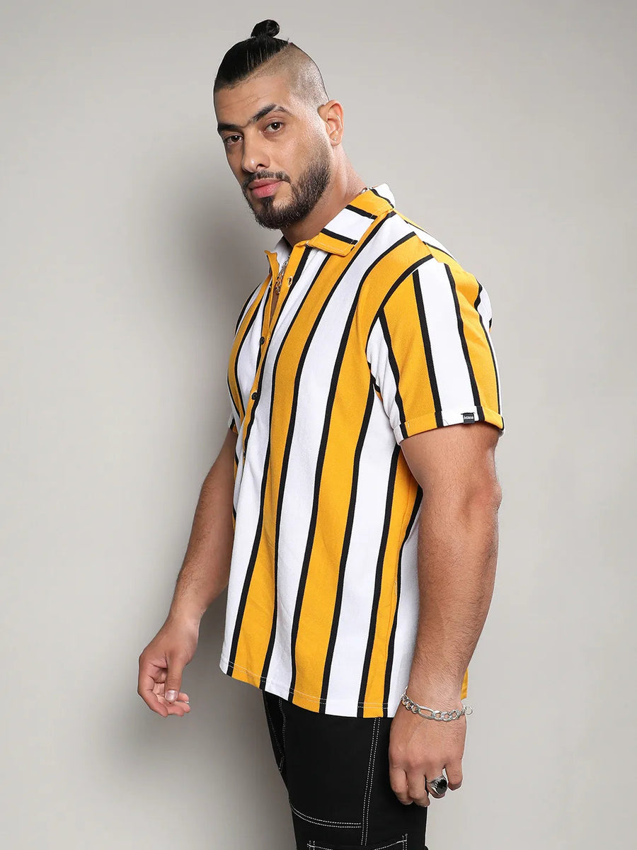 Yellow Striped Casual Shirt - Shop authentic Indian Men's Fashion by Instafab Plus