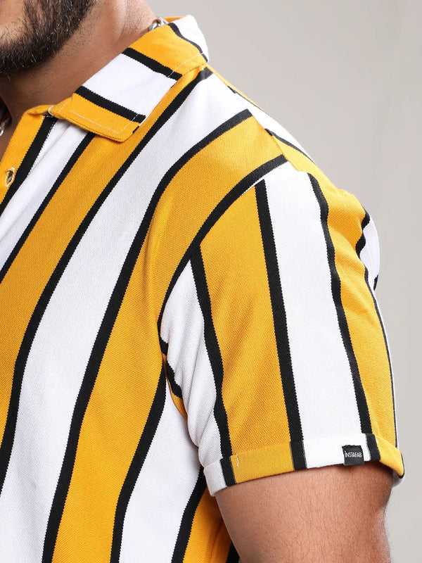 Yellow Striped Casual Shirt - Shop authentic Indian Men's Fashion by Instafab Plus