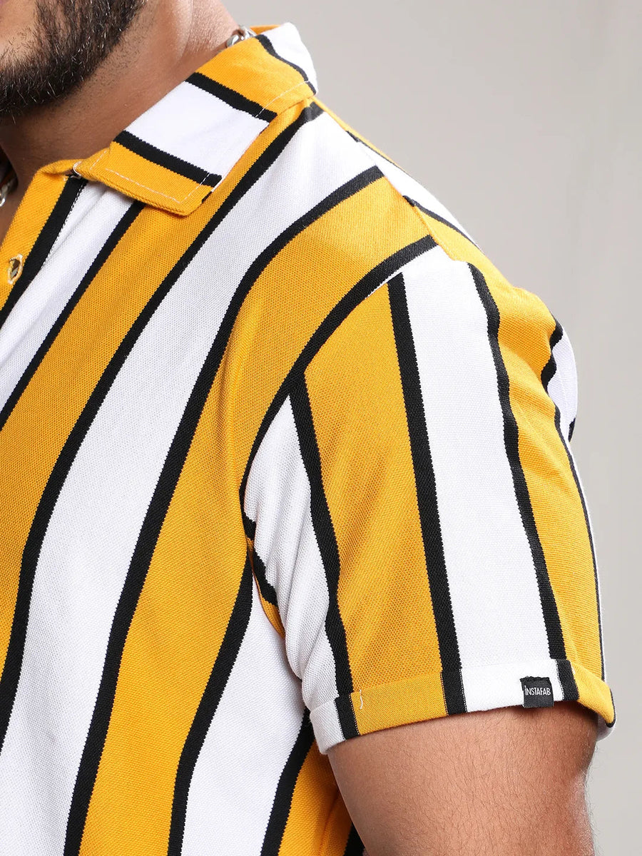 Yellow Striped Casual Shirt - Shop authentic Indian Men's Fashion by Instafab Plus