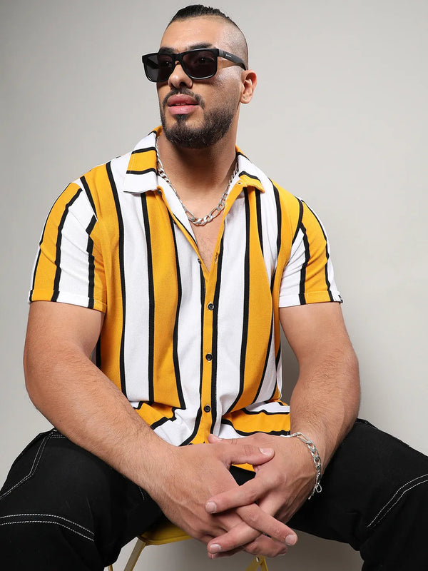 Yellow Striped Casual Shirt - Shop authentic Indian Men's Fashion by Instafab Plus