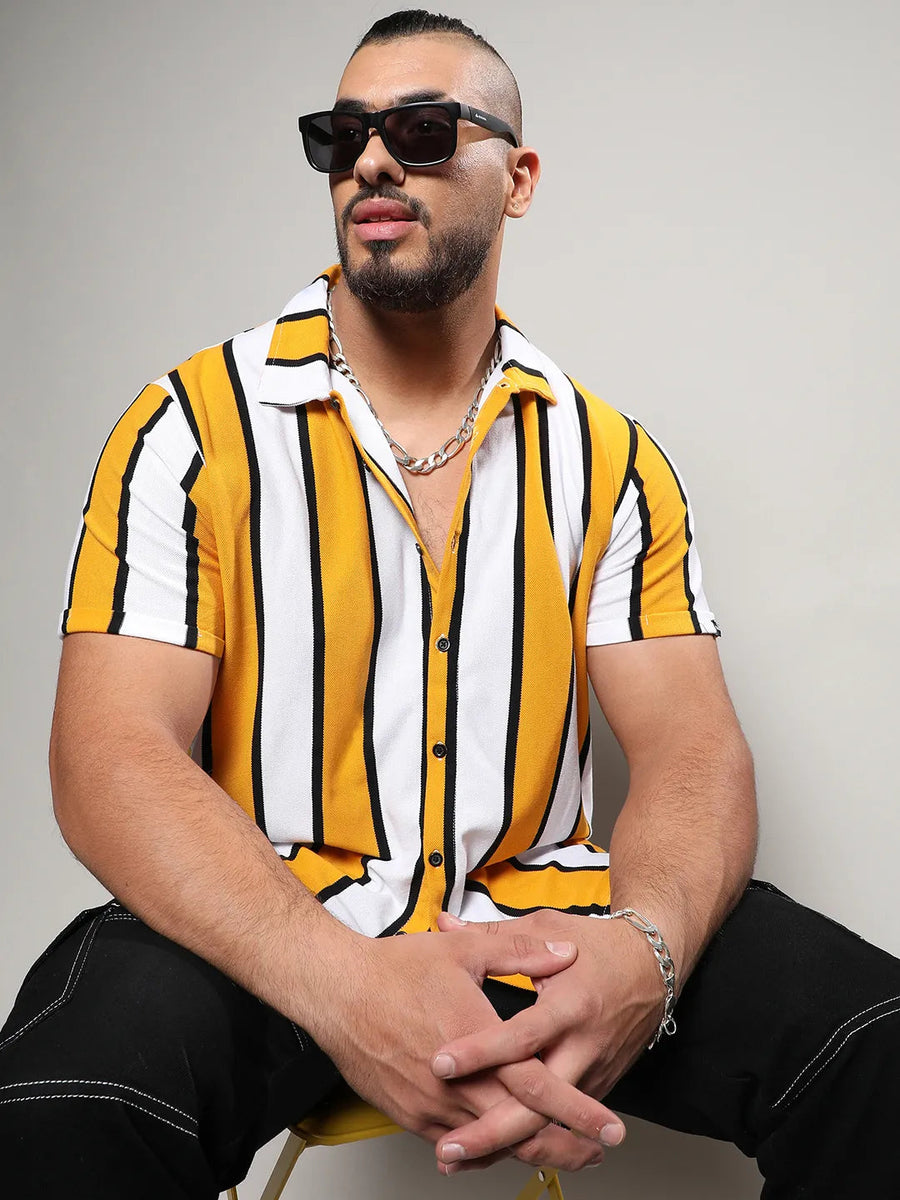Yellow Striped Casual Shirt - Shop authentic Indian Men's Fashion by Instafab Plus