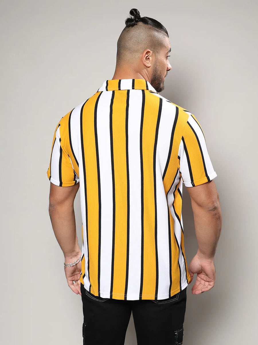 Yellow Striped Casual Shirt - Shop authentic Indian Men's Fashion by Instafab Plus