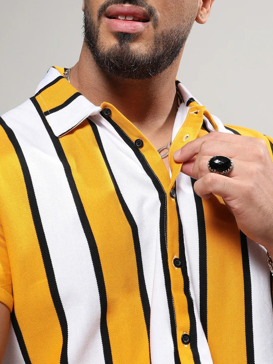 Yellow Striped Casual Shirt - Shop authentic Indian Men's Fashion by Instafab Plus