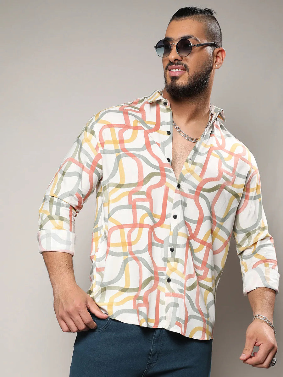 Multicolour Flowing Vines Shirt - Shop authentic Indian Men's Fashion by Instafab Plus