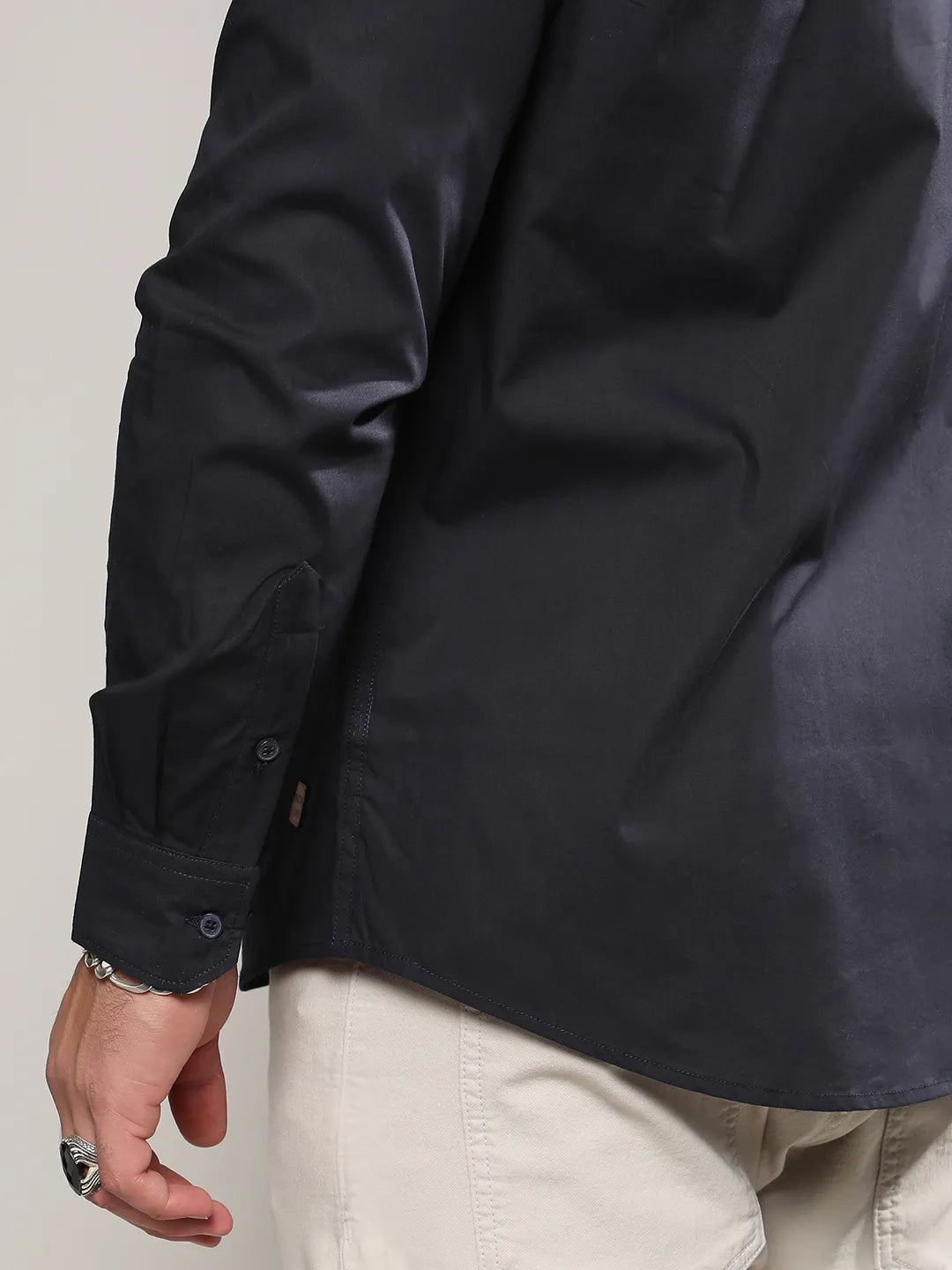 Navy Blue Colourblocked Casual Shirt - Shop authentic Indian Men's Fashion by Instafab Plus