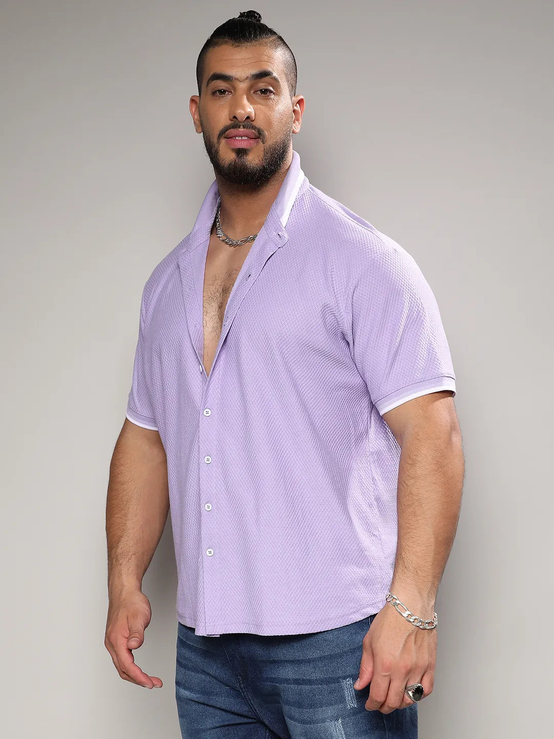 Lavender Contrast Hem Shirt - Shop authentic Indian Men's Fashion by Instafab Plus