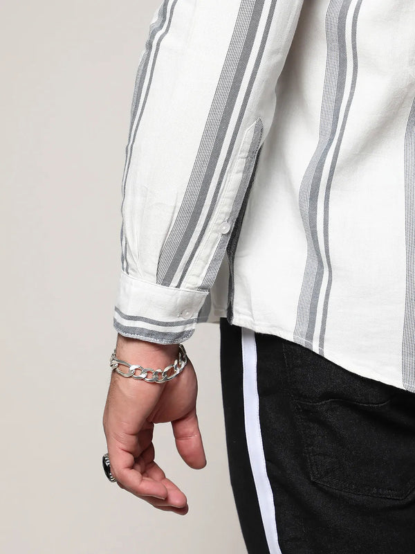 White & Dark Grey Barcode Striped Shirt - Shop authentic Indian Men's Fashion by Instafab Plus