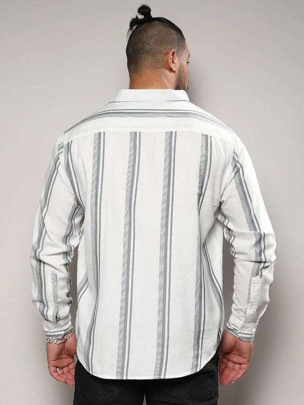 White & Dark Grey Barcode Striped Shirt - Shop authentic Indian Men's Fashion by Instafab Plus