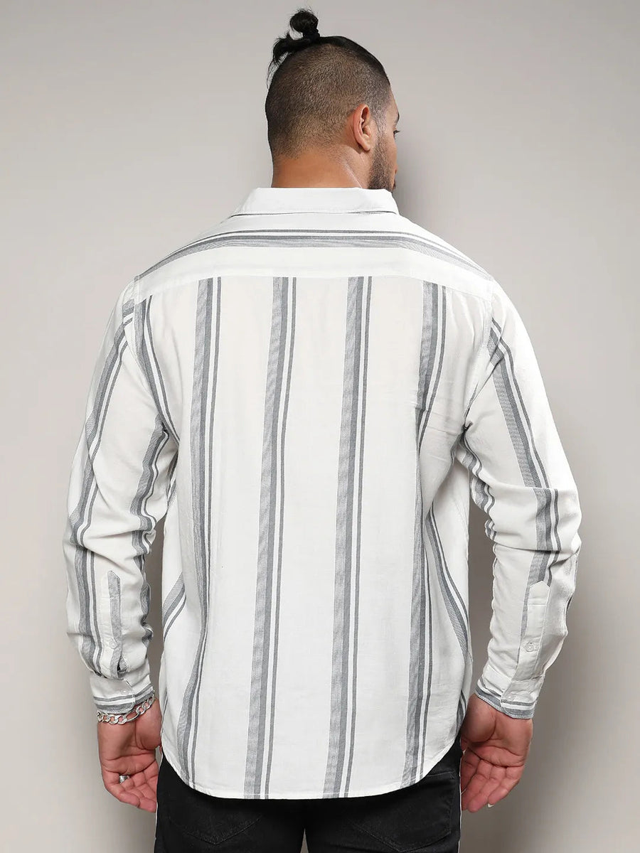 White & Dark Grey Barcode Striped Shirt - Shop authentic Indian Men's Fashion by Instafab Plus