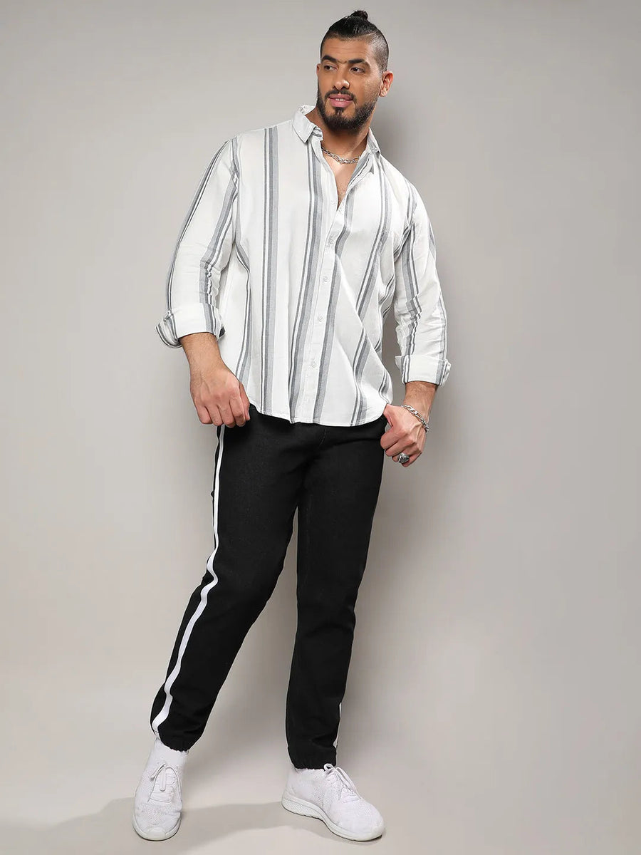 White & Dark Grey Barcode Striped Shirt - Shop authentic Indian Men's Fashion by Instafab Plus