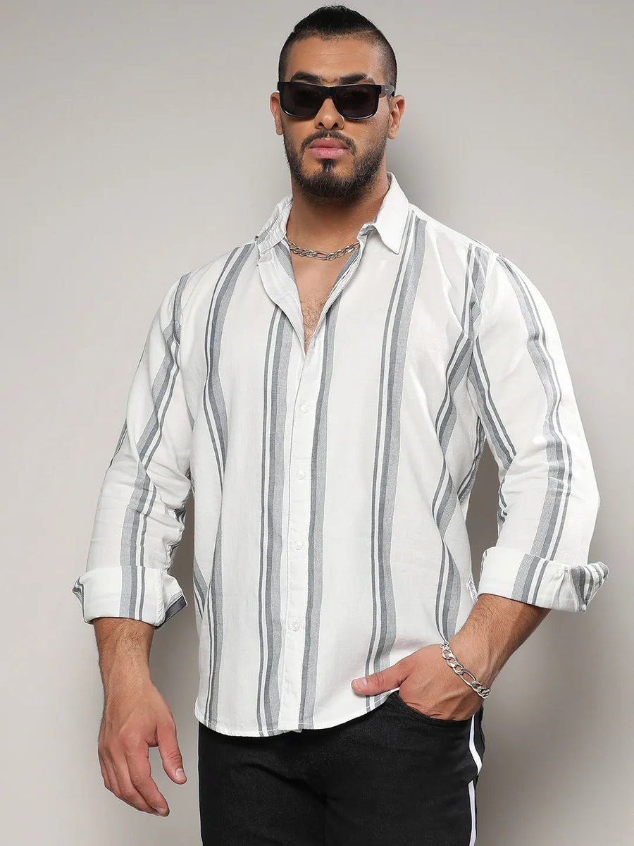 White & Dark Grey Barcode Striped Shirt - Shop authentic Indian Men's Fashion by Instafab Plus