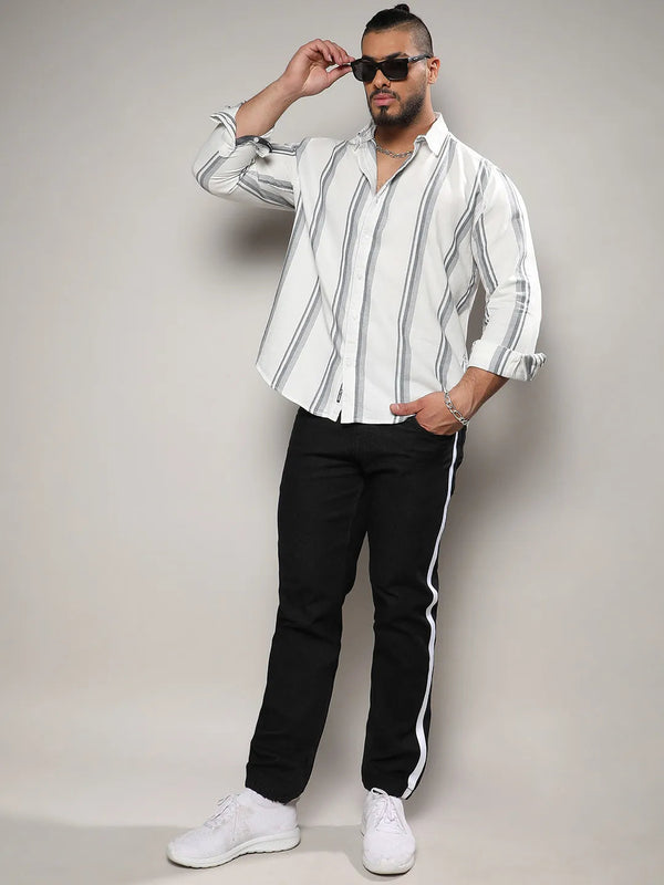 White & Dark Grey Barcode Striped Shirt - Shop authentic Indian Men's Fashion by Instafab Plus