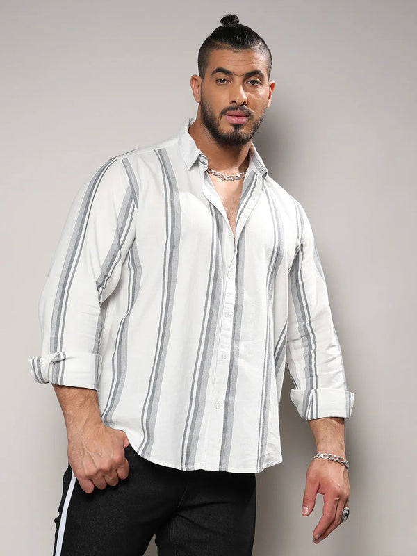 White & Dark Grey Barcode Striped Shirt - Shop authentic Indian Men's Fashion by Instafab Plus