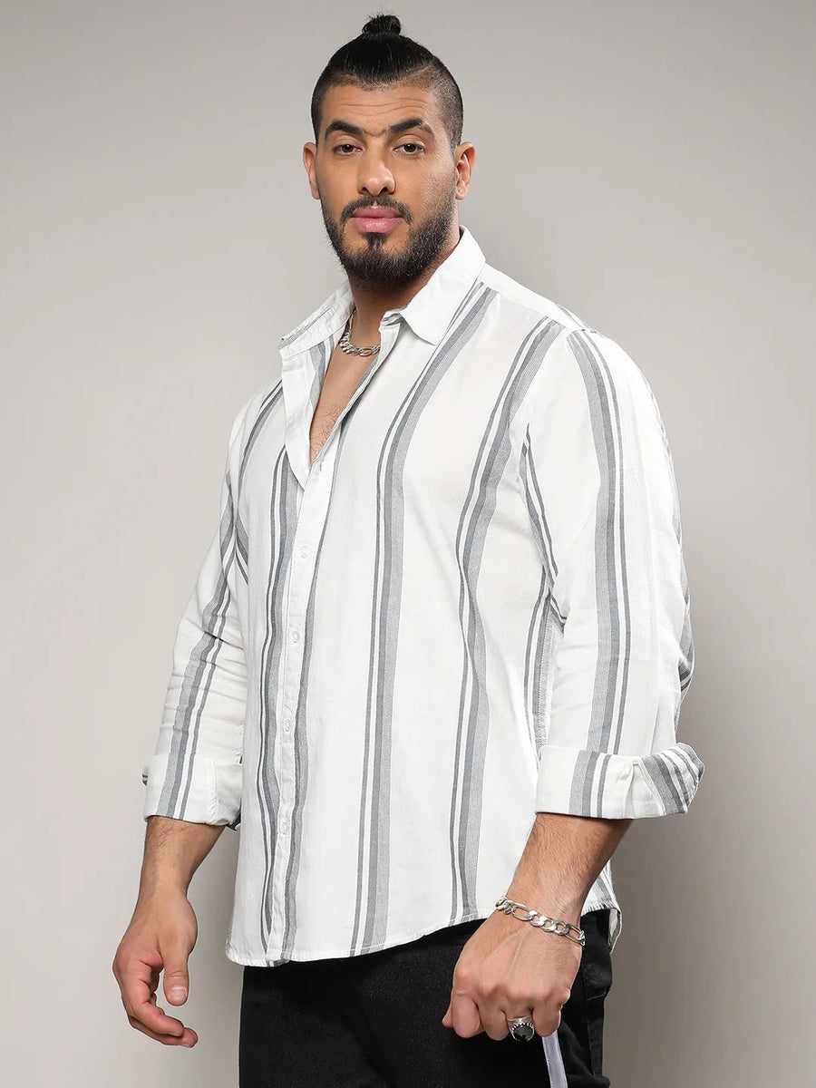 White & Dark Grey Barcode Striped Shirt - Shop authentic Indian Men's Fashion by Instafab Plus