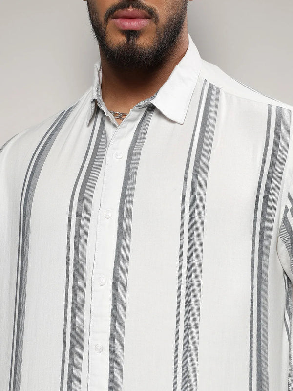White & Dark Grey Barcode Striped Shirt - Shop authentic Indian Men's Fashion by Instafab Plus