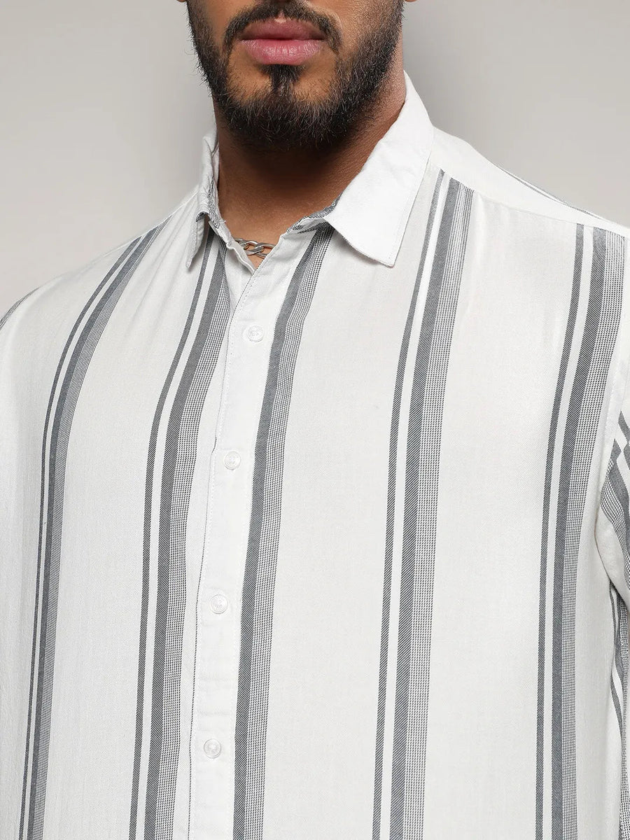 White & Dark Grey Barcode Striped Shirt - Shop authentic Indian Men's Fashion by Instafab Plus