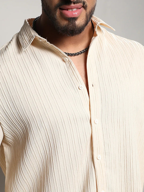 Light Yellow Textured Casual Shirt - Shop authentic Indian Men's Fashion by Instafab Plus