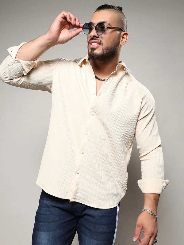 Light Yellow Textured Casual Shirt - Shop authentic Indian Men's Fashion by Instafab Plus